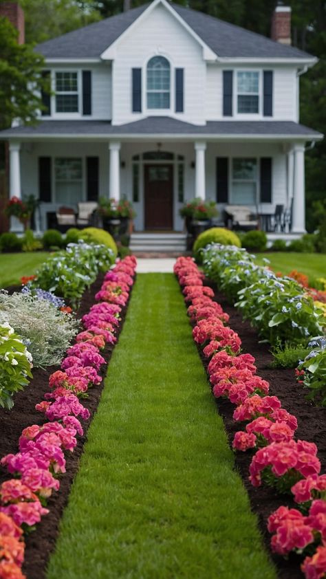 Transform your front yard with these stunning flower bed ideas From raised rock beds to DIY stone creations these low-maintenance and easy-to-care-for designs will elevate your outdoor space Explore fall and perennial options for full sun areas including rustic white rock designs White Farmhouse Landscaping Front Yard, Small Yard Flower Beds, Low Maintenance Flower Bed, Easy Flower Bed Ideas, Rock Beds, Rock Bed, Rock Designs, Flower Bed Ideas, Farmhouse Landscaping