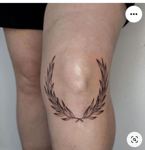 Laurel Wreath Knee Tattoo, Knee Laurel Tattoo, Knee Wreath Tattoo, Laurel Tattoo, Wheat Tattoo, Laurel Wreath Tattoo, Simple Leg Tattoos, Athena Tattoo, Roman Tattoo