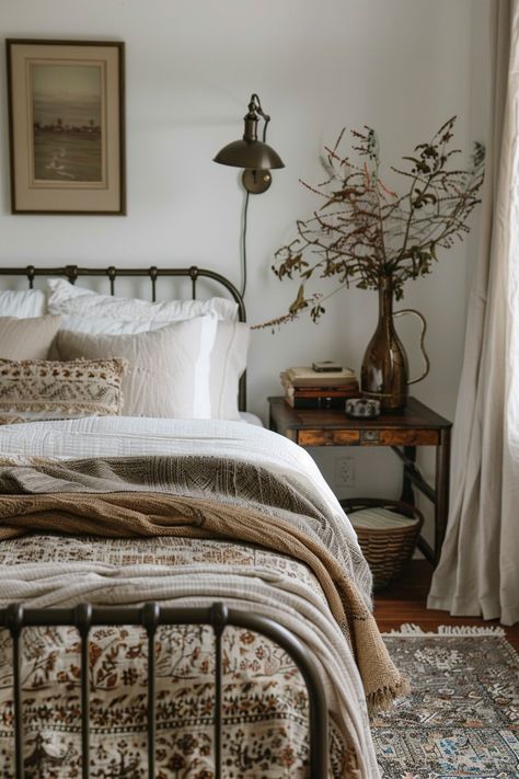 Guest Bedroom Ideas Cozy Modern, Spare Room Ideas, Spare Bedroom Ideas, Earthy Bedroom Decor, Cozy Earthy Bedroom, Earthy Bedroom Ideas, Reclaimed Wood Bed Frame, Bedroom Decoration Ideas, Bedroom Addition