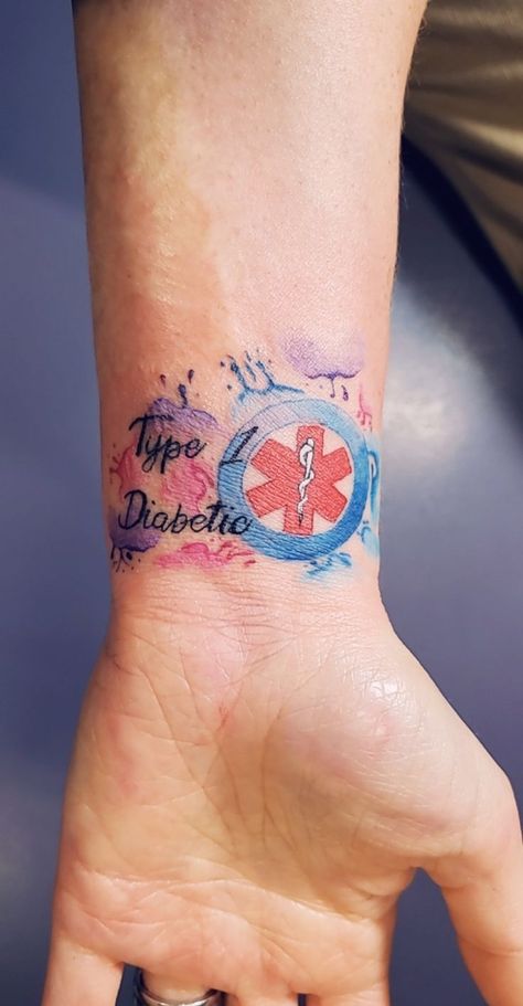 ' Medic Alert Tattoo Ideas, Medical Allergy Tattoo Ideas, Medical Alert Tattoo Ideas, Medic Alert Tattoo, Dysautonomia Tattoo, Type 1 Tattoo Ideas, Amy Tattoo, Best Wrist Tattoos, T1d Tattoo