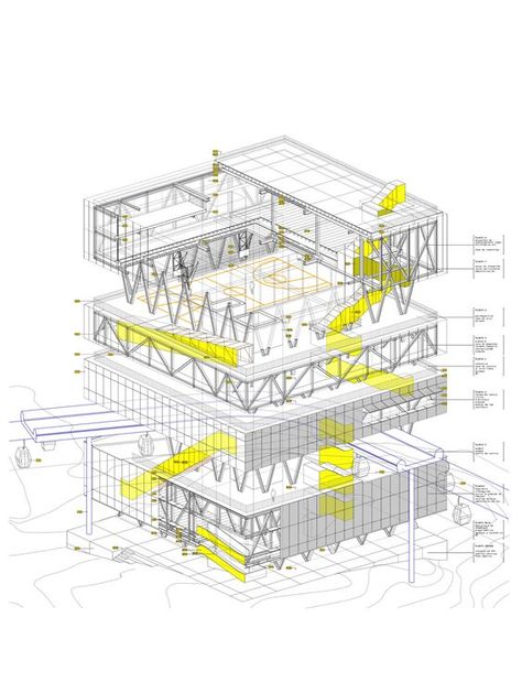 Cable Car Station, Axonometric Drawing, Car Station, Architecture Concept Diagram, Concept Diagram, Architecture Graphics, Civic Center, Architectural Drawing, Cable Car