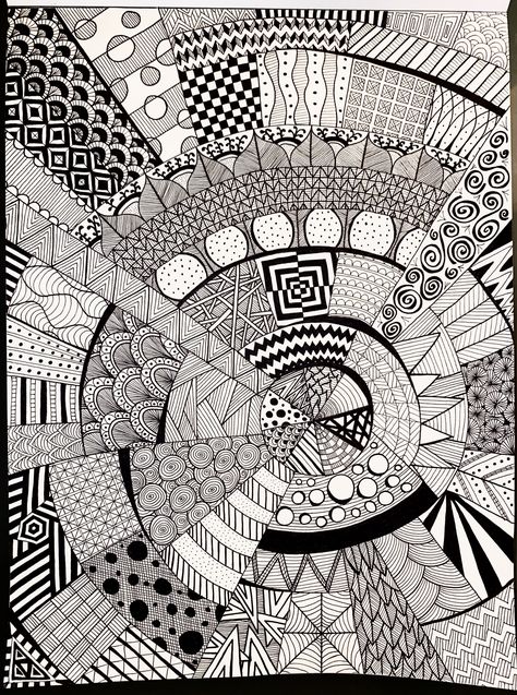 Gcse Art Line Page, Zantangle Art, Zen Doodle Patterns, Zentangle Artwork, Geometric Shapes Art, Texture Drawing, Zen Doodle Art, Zentangle Designs, Detailed Coloring Pages