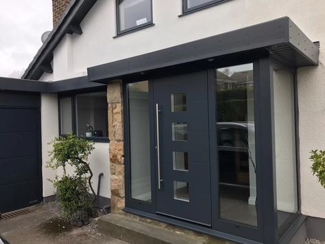 | Porches Front Entrance Porch Ideas Exterior, Front Porch Design Bungalows, Modern Front Extension, Aluminium Porch Ideas, Modern Porches Ideas Entrance, Glass Front Porch Ideas, Front Porch Cladding, Modern Glass Porch, Modern Front Porch Ideas Uk