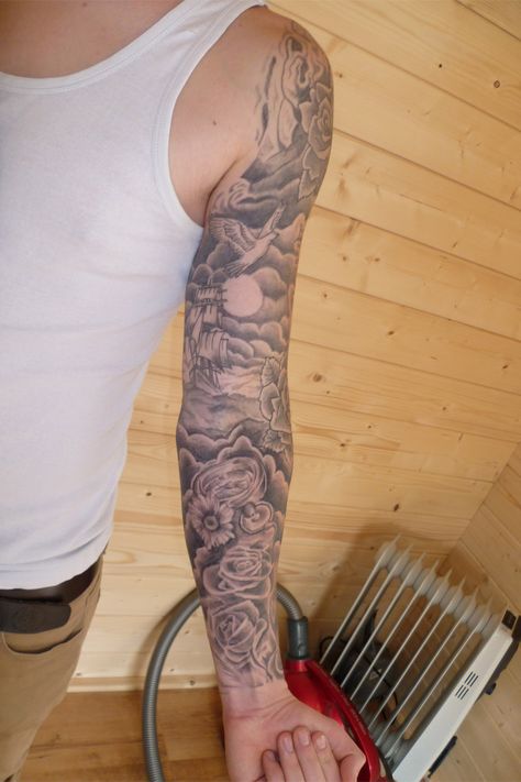 Cloud tattoos Cloud Tattoos, Cloud Tattoo Sleeve, Cloud Tattoo Design, Tattoo Sleeve Filler, Sky Tattoos, Outer Forearm Tattoo, Tattoo Background, Cloud Tattoo, Forearm Sleeve Tattoos