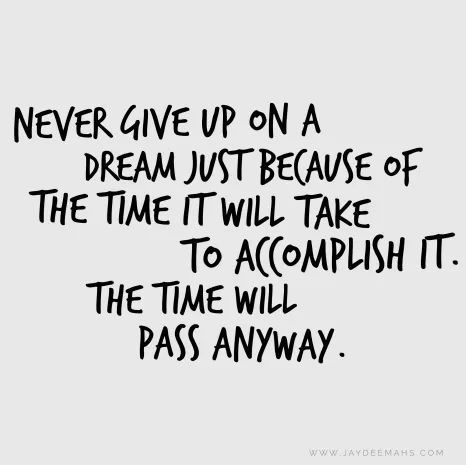 Never give up on a dream just because of the time it will take to accomplish it. The time will pass anyway. ~ www.JayDeeMahs.com Bad Time Will Pass Quotes, Time Passing Quotes, The Time Will Pass Anyway, Passing Quotes, Veterinary Studies, Building Quotes, Perspective Quotes, Fabulous Quotes, Quotes For You