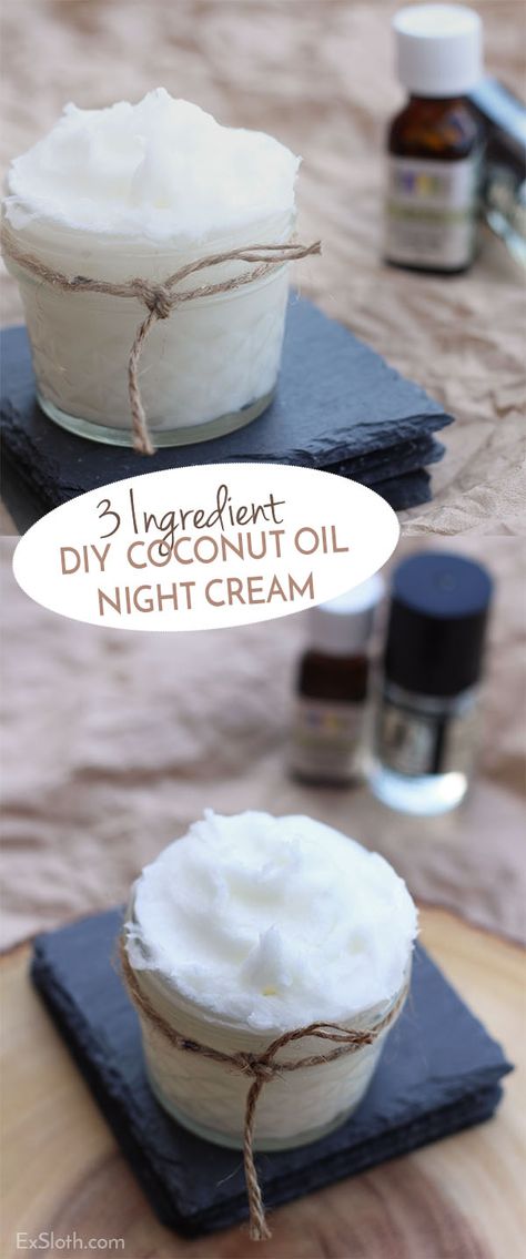 3 ingredient DIY coconut oil night cream  via @ExSloth | Exsloth.com Health Coconut Oil, Homemade Coconut Oil, Diy Coconut, Diy Coconut Oil, Organic Virgin Coconut Oil, Coconut Oil Uses, Daily Energy, Coconut Oil For Skin, Homemade Diy