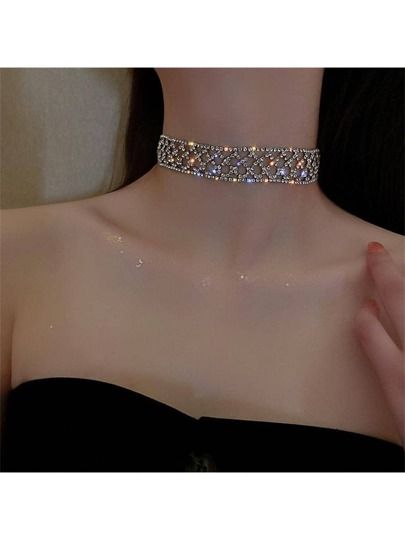 Elegant Crystal Choker For Party, Crystal Clavicle Chain Choker For Party, Elegant Sparkling Stone Choker For Party, Party Choker With Sparkling Crystal Stones, Formal Crystal Rhinestone Choker Necklace, Rhinestone Choker, Choker, Girly Things, Fashion Jewelry