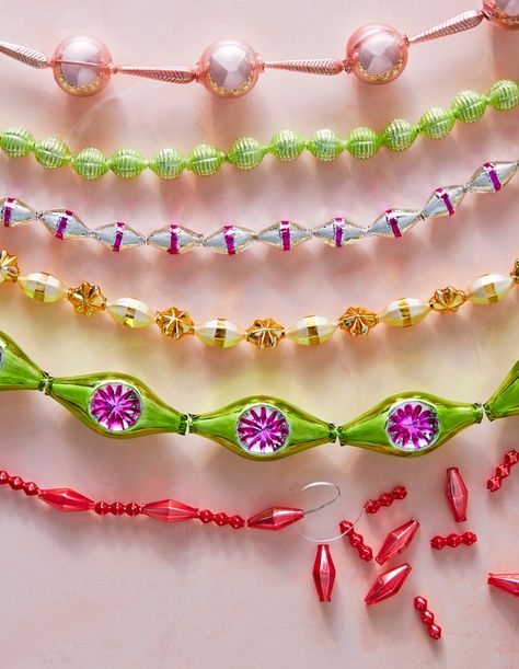 Glass Beads Magnolia Garland, Diy Christmas Garland, Winter Greenery, Christmas Garlands, Acrylic Tube, Bauble Ornaments, Copper Cookware, Holiday Garlands, Grape Bunch