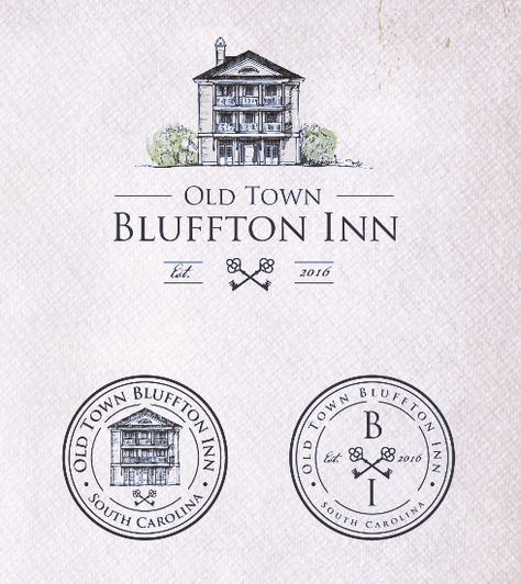 Old Town Bluffton Inn logos Town Logo Design, Neighborhood Logo, Presentation Example, Mood Tone, Bach Bash, Hand Drawn Logo Design, Developer Logo, Clothing Packaging, Logo Design Process