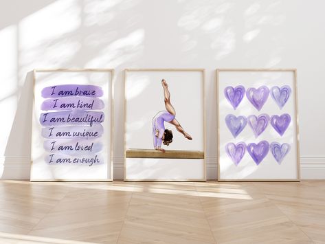 Daily Affirmations For Kids, Sports Nursery Decor, Gymnastics Wall Art, Positive Daily Affirmations, Sports Nursery, Hearts Print, Affirmations For Kids, Girls Sports, 3 Girls