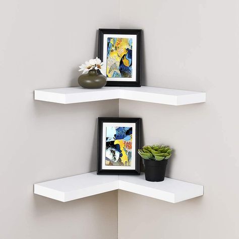 AmazonSmile: WELLAND Floating Corner Shelf Set of 2, White Wall Mounted Display Shelf with Concealed Hardware for Bedroom, Kids Room, Living Room, Bathroom and Kitchen: Home & Kitchen Wall Rack Design, Floating Corner Shelf, Wall Shelves Bedroom, Floating Corner Shelves, Corner Wall Shelves, Bedroom Corner, Wall Shelves Design, Corner Wall, Shelf Wall