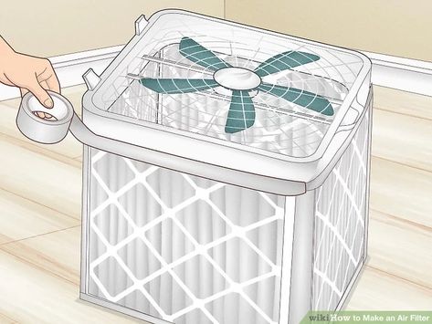 How to Make an Air Filter: 3 Easy Methods Home Made Air Filter, Homemade Air Purifier, How To Clean Air Vents, Diy Air Cleaner, Box Fan Filter, Diy Air Purifier How To Make, Diy Air Filter, Box Fan Air Filter Diy, Crawl Space Ventilation