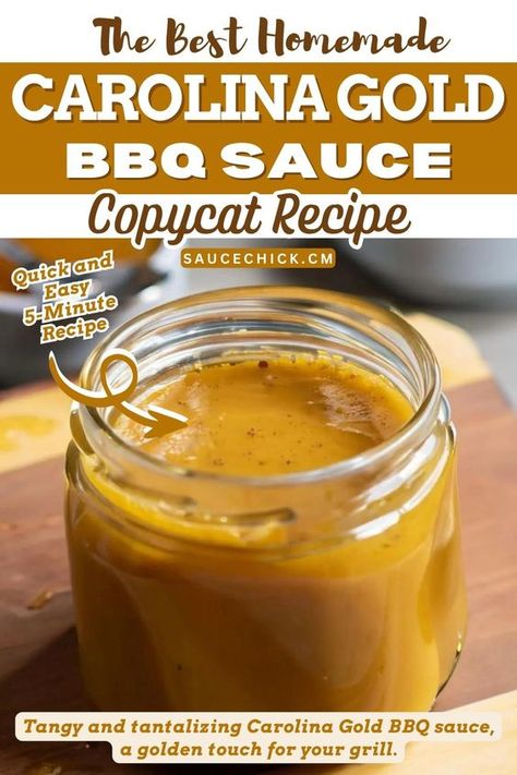 Savor the tantalizing tang of Carolina Gold BBQ Sauce, a mustard-based masterpiece perfect for ribs, chicken, and more! #BBQ #SouthernFlavor #CarolinaGoldBBQSauce Carolina Mustard Sauce, Gold Bbq Sauce Recipe, Carolina Gold Bbq Sauce Recipe, Bariatric Puree, Carolina Vinegar Bbq Sauce, South Carolina Bbq Sauce, Carolina Mustard Bbq Sauce, Carolina Gold Bbq Sauce, Mustard Based Bbq Sauce