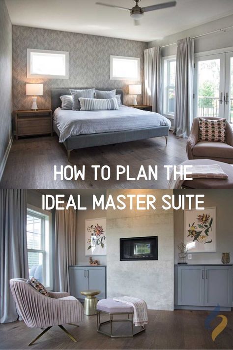 Whole Floor Master Suite, Transitional Master Suite, Masterbedroom En Suite, Primary Bedroom Suite Layout, Expanding Bedroom Master Suite, Long Bedroom Layout Master Suite, Rectangular Master Suite Layout, Spa Inspired Bedroom Master Suite, Owners Suite Decor