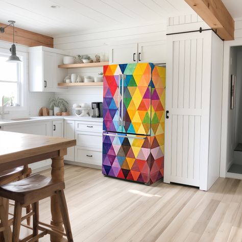 Vinyl Fridge Wrap, Quirky Kitchen Ideas, Fridge Side By Side, Colorful Fridge, Fridge Dimensions, Fridge Wrap, Fridge Decals, Fridge Art, Refrigerator Wraps