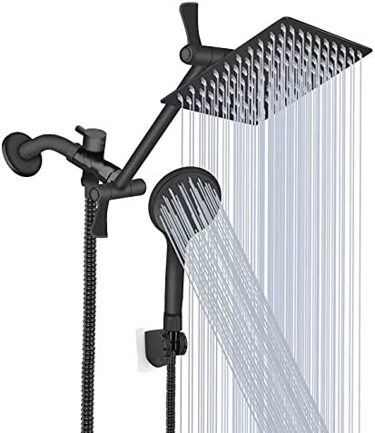 All Metal 12'' Rain/Rainfall Shower Head with Handheld Spray Combo, High-Pressure Square Shower Head with 13'' Extension Arm, Dual Black Shower Heads with 78'' Hose, Waterfall Showerhead, Fixed Showerheads - Amazon Canada Amazing Showers, High Pressure Shower Head, Dual Shower Heads, Shower Holder, Boys Bathroom, Rainfall Shower Head, Black Shower, Handheld Shower Head, Rainfall Shower