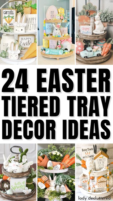 24 Easter Tiered Tray Decor Ideas Easter Trays Ideas, Tiered Tray Decor Easter, Rustic Tiered Tray Decor, Tiered Tray Easter Decor, Seasonal Tiered Tray Decor, Decorative Tiered Tray Ideas, Easter Trays Centerpieces, Spring Tray Ideas, Tier Trays Decor