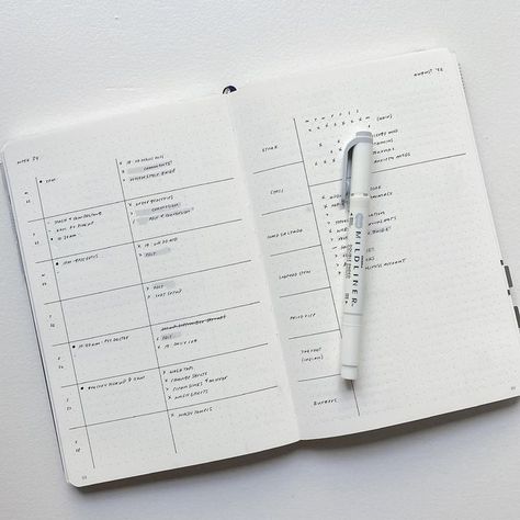 Journal Grid Ideas, Dot Grid Journal Ideas, Journal Methods, Minimalistic Journal, Minimal Bullet Journal, Minimalist Bullet Journal Layout, Bullet Journal First Page, Minimalist Bujo, Time Organization