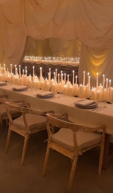 All Candle Centerpiece, Candle Lit Tablescape, Wedding Table Taper Candles, Candle Lit Dinner Aesthetic, Khloe Kardashian Birthday, Swanky Wedding, Candle Lit Table, Candlelit Wedding Reception, Valentine Day Aesthetic