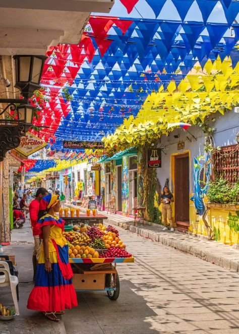 best photo spots in Cartagena Cartagena Itinerary, Columbia Cartagena, Cartagena Columbia, Colombia Trip, Umbrella Street, Trip To Colombia, Colombia Flag, Colombian Culture, Colombia Travel