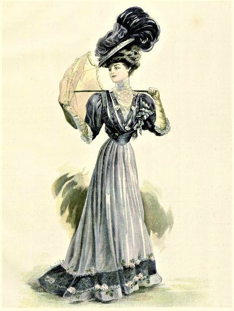 1907 Fashion, Edwardian Day Dress, 1909 Fashion, Edwardian Fashion Plates, Gaun Abad Pertengahan, Belle Epoque Fashion, 1900 Fashion, 1900's Fashion, 1890s Fashion