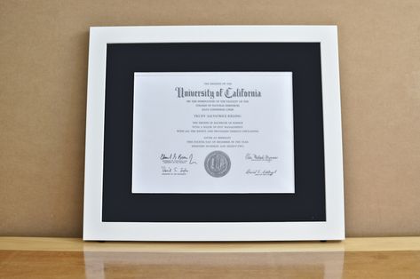 Style: Medium Frame Color: White Mat: 2" Black Diploma: 11" W x 8 1/2" H Framed Diploma, Diploma Display, Law University, Degree Frame, Work Office Ideas, Degree Wall, School Diploma, Award Ideas, Trophies And Medals