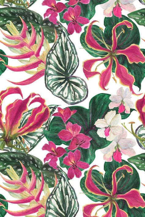 Tropical Prints Pattern, Tropical Flowers Pattern, Tropical Art Print, Jungle Flowers, Watercolor Flowers Pattern, Tropical Floral Pattern, Jungle Pattern, Print Design Art, Watercolor Fruit