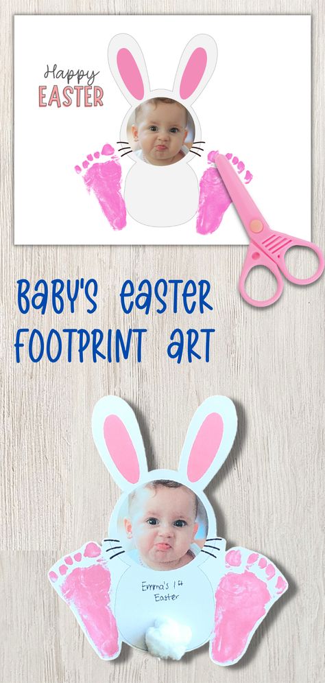 Easter Crafts Nursery, Baby Easter Cards, Baby Easter Crafts For Grandparents, Newborn Easter Craft Ideas, Easter Bunny Baby Craft, Bunny Toddler Craft, Infant Easter Projects, Easter Craft With Baby, Easter Ideas For Infants