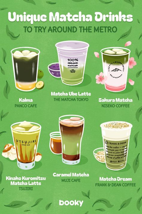 Unique Matcha Drinks, Matcha Cafe Design, Unique Coffee Recipes, Matcha Drinks, Homemade Recipe Books, Matcha Cafe, Drinks To Try, Iced Drinks Recipes, Tea Drink Recipes