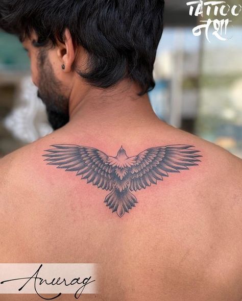 Eagle Tattoo Back Men, Hawk Back Tattoo, Eagle Tattoo Neck, Back Bird Tattoo, Back Tattoo Men Ideas, Hawk Tattoo Men, Eagle Tattoo Back, Bird Tattoos Men, Bird Neck Tattoo