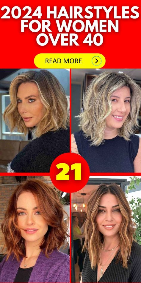 2024 Hairstyles for Women Over 40 21 Ideas: Short, Medium, and Long Haircuts Hair Styles For Woman In Their 40's Round Faces, Hair Styles For Women Over 40 Medium, Hair For Woman In 40's, Haircut For Woman In 40's, Hair Ideas For Over 40 For Women, Medium Length Womens Haircuts Over 40, Hair Cuts Over 40 For Women, Hair For Women Over 40 Medium, Women Over 40 Hairstyles Medium