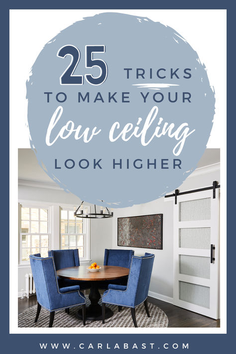 Dreaming of lofty ceilings? These 25 expert design tips and tricks to make your low ceiling look higher will help you achieve the look without any major renovations. Create the look of a high ceiling living room with top low ceiling ideas. Low ceiling attic bedroom ideas. Low ceiling basement ideas. Make Low Ceilings Look Taller, The Ceiling Design Living Room, Living Room Inspiration Low Ceiling, Basement Remodel With Low Ceilings, Bedroom With Drop Ceiling, Low Ceiling Ideas Small Spaces, 7 Ft Ceilings, Beds For Low Ceilings, Low Ceiling Wainscoting