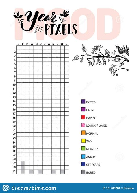 Mood Year In Pixels, Mood Tracker Pixels, Mood Journal Template, Years In Pixels, Year Pixels, Year In A Pixel, Month In Pixels, Journal Ideas Year, Year In Pixels Template