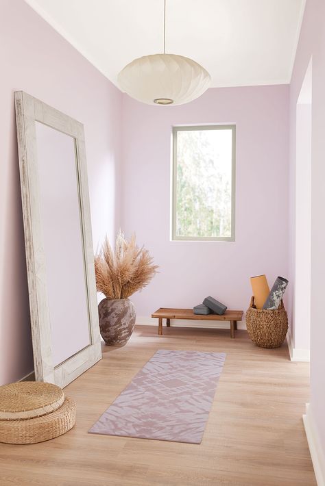 Color of the Month May 2023: Wallflower | Tinted Lavender Room Color, Coastal Purple Paint Colors, Purple Walls In Bedroom, Pink Purple Paint Colors, Purple Painted Room, Sherwin Williams Euphoric Lilac, Pastel Paint Colors Bedroom, Pastel Purple Paint Colors, Lavender Hallway