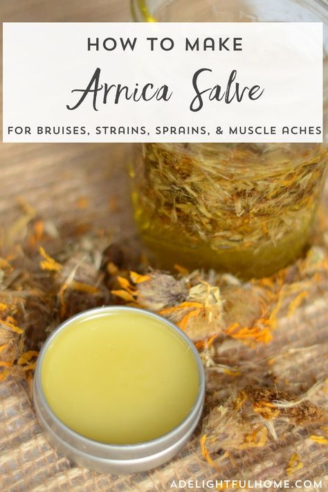 How to Make Arnica Salve to soothe bruises, aches, and pains. #herbalremedies #herbs #homeremedies Herbs For Bruising, Yarrow Salve, Arnica Salve, Cooking With Turmeric, Farm Diy, Salve Recipes, Herbal Salves, Natural Healing Remedies, Diy Remedies