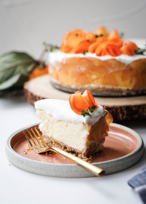 Persimmon Cheesecake — Eat Cho Food Persimmon Cheesecake, Creamy Cheesecake Recipe, Cheesecake Ideas, Persimmon Recipes, Solstice Party, Cake Brownie, How To Make Dumplings, 2023 Food, Cheesecake Recipes Classic