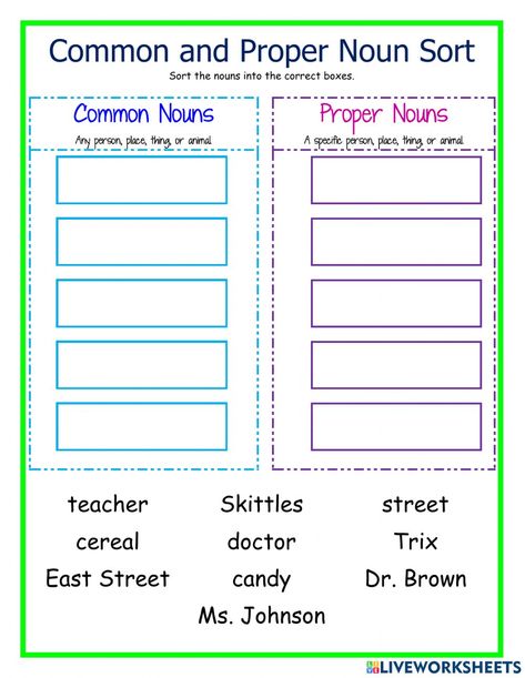 Common and Proper Nouns online worksheet for 1. You can do the exercises online or download the worksheet as pdf. Common Proper Nouns Worksheet 1st Grade, Common Noun And Proper Noun Worksheets Grade 2, Common And Proper Nouns Grade 1, Common And Proper Nouns Worksheet 2nd Grade, Common And Proper Noun Worksheet Grade 4, Proper Noun Worksheets 2nd Grade, Noun Activity For Grade 1, Common Noun And Proper Noun Worksheets, Kinds Of Nouns Worksheet