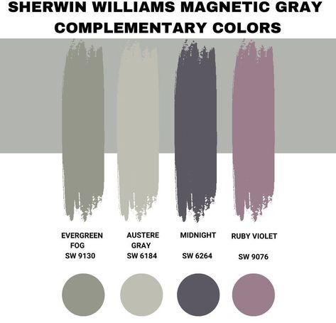 Sherwin Williams Magnetic Gray Complementary Colors Grey Complementary Colors, Magnetic Gray Sherwin Williams, Sherwin Williams Magnetic Gray, Sherwin Williams Steely Gray, Magnetic Gray, Gray Palette, Sherwin Williams Color Palette, Sherwin Williams Gray, Mindful Gray