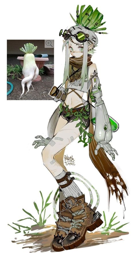 Goddess Oc Ideas, Boho Character Design, Plant Hair Drawing, Solar Punk Character Design, Bone Powers, Plant People Character Design, Character Design Clothing, Natlan Oc, Nature Character Design