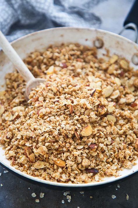 5-Ingredient, 5-Minute Stovetop Granola - Cooking for Keeps Stovetop Granola, Honey Roasted Almonds, Easy Granola, School Morning, Favorite Breakfast Recipes, Quick Dishes, Granola Breakfast, For Keeps, Cereal Bars