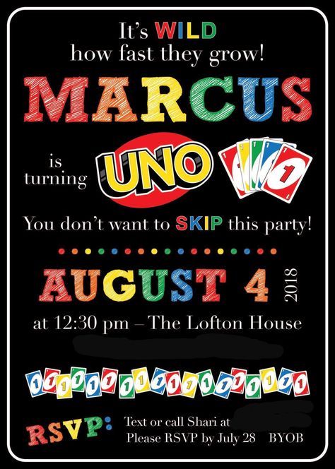 Uno birthday invitation Wild About Uno Birthday Party, Uno Themed First Birthday Invitations, Uno Themed Birthday Party, Uno Birthday Invitations, Uno Card Themed First Birthday, Uno Party Theme, Uno Party Ideas, Uno Card Game Birthday Party Theme, Uno Birthday Shirt