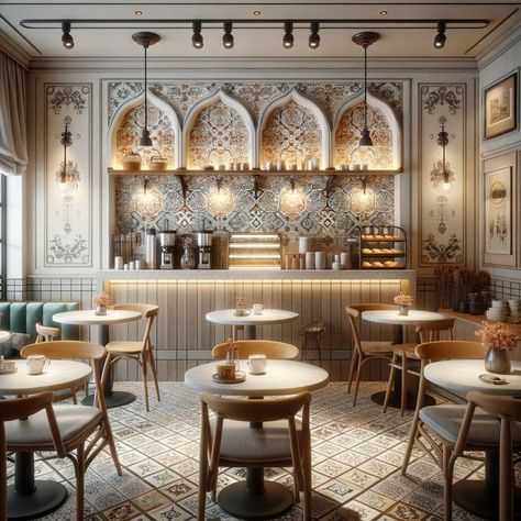 French Inspired Coffee Shop, Parisian Cafe Interior Design, Elegant Cafe Interior, French Cafe Interior Design, Parisian Cafe Interior, Fries Business, French Cafe Aesthetic, Cozy Cafe Interior, Italian Mansion