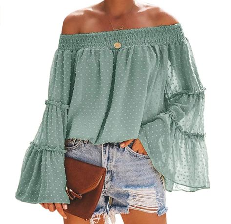 Spring Outfits Boho, Boho Style Tops, Chiffon Blouses, Bell Sleeve Shirt, Flared Sleeves Top, Bohemian Blouses, Casual Summer Tops, Shoulder Tops, Flowy Blouse