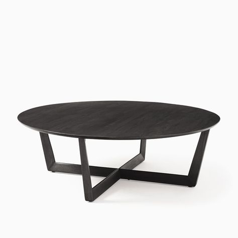 Stowe Round Coffee Table | West Elm West Elm Coffee Table, Round Coffee Table Modern, Reclaimed Wood Coffee Table, Black Coffee Tables, Coffee Table Rectangle, Living Room Collections, Solid Mango Wood, Modern Furniture Living Room, Glass Coffee Table