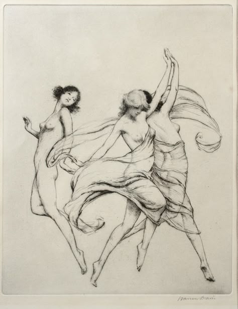 Tattoo Of Painting, Dancing Women Drawing, Warren B Davis, Drypoint Etching Inspiration, Painting Inspired Tattoo, Women Dancing Painting, Dancing Women Tattoo, Dancing Pose, Dancing Woman