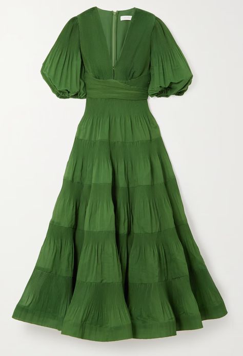 Zimmermann Pleated Tiered Twill Midi Dress The tiered design of Zimmermann's... Robes D'occasion, Overlay Dress, Green Midi Dress, High Fashion Street Style, Look Chic, Look Fashion, Classy Outfits, Elegant Dresses, Pretty Outfits