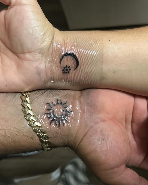 matching tats :) Similar Tattoos For Couples, Matching Hand Tattoos Sisters, Guy And Girl Best Friend Tattoos, Matching Cousin Tattoos For 2, Spiritual Matching Tattoos, Matching Tattoos Black Couples, Cute Matching Tattoos For Couples, Bff Matching Tattoos, Duo Tattoo Ideas