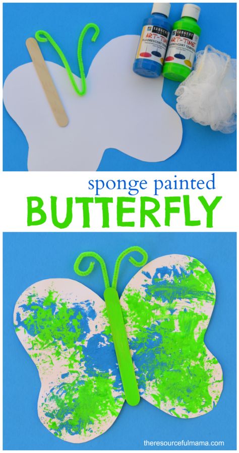 Loofah sponge painted butterfly craft for kids. Free printable butterfly template. Great spring or summer craft for kids. Butterfly Craft For Kids, 2023 Crafts, March Crafts, April Crafts, Insect Crafts, Aktiviti Kanak-kanak, Butterfly Craft, Painted Butterfly, Bug Crafts