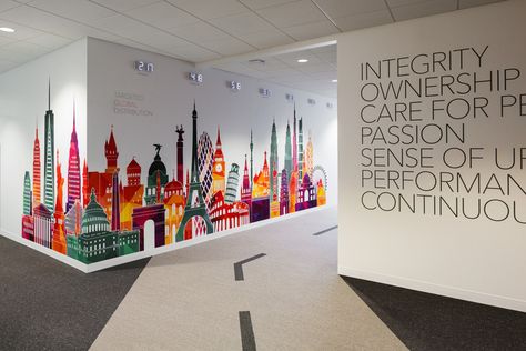 Corporate Wall Mural, Workspaces Design, Office Wall Graphics, Office Graphics, Agency Office, Office Mural, Office Wall Design, Office Signage, Architects Office