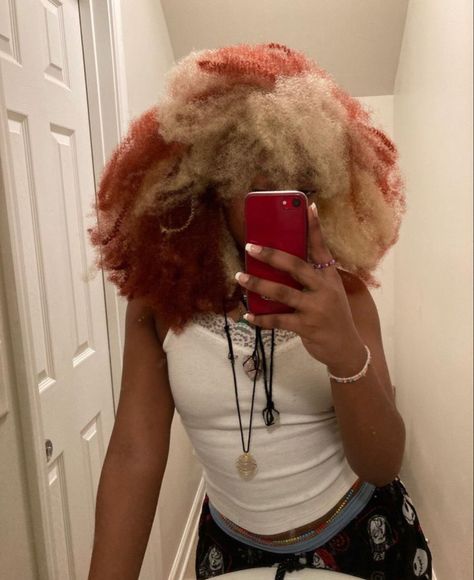 Black And Blonde Afro, Died Afro, Blond Afro Hair Black Women, Afro Hair Dye Ideas, Ginger Crochet Hair, Colored Afro Natural Hair, Colored 4c Hair, Color 4c Hair, Ginger And Blonde Locs